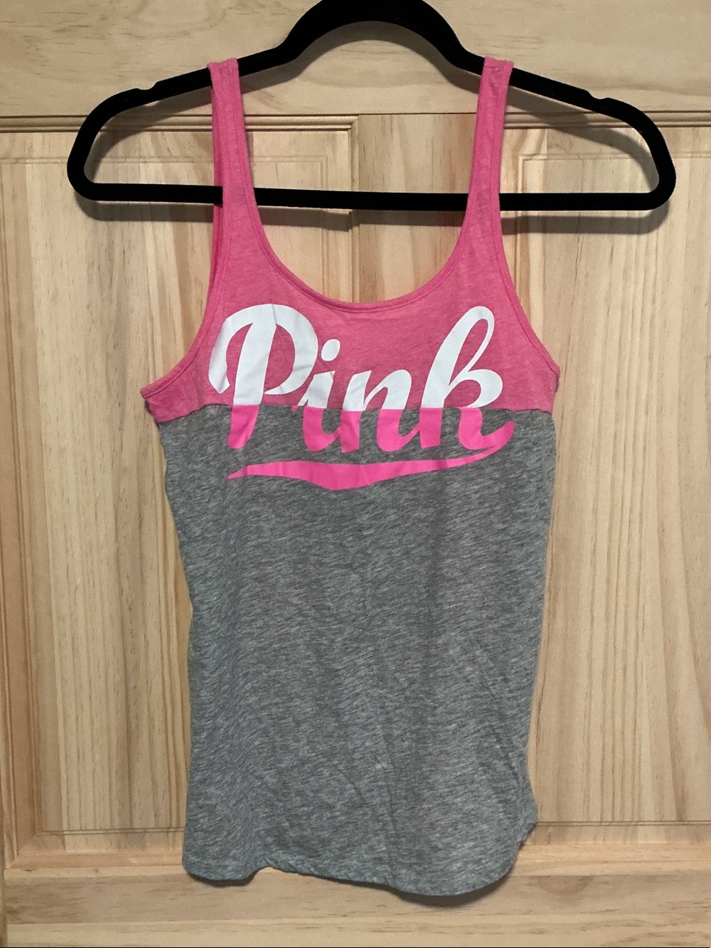 PINK Victoria's Secret Grey & Hot Pink Logo Tank Top